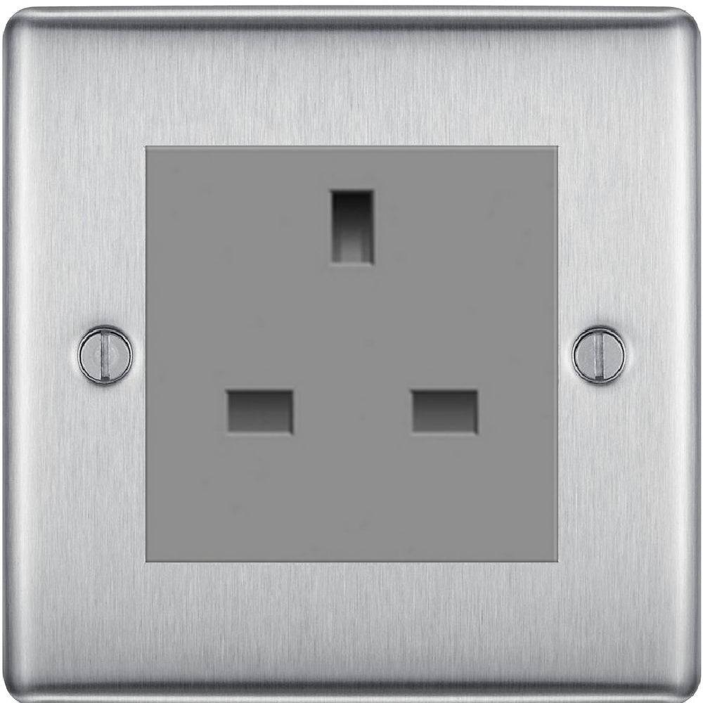 Nexus Metal Brushed Steel 13A Unswitched Socket NBSUSSG - The Switch Depot