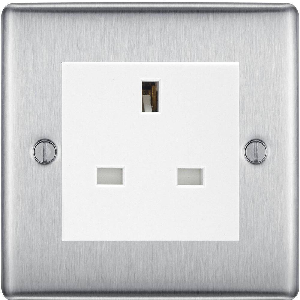 Nexus Metal Brushed Steel 13A Unswitched Socket NBSUSSW - The Switch Depot