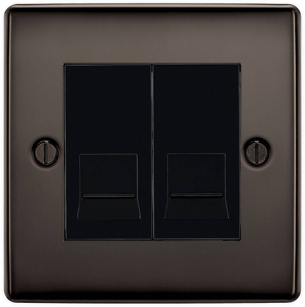 Nexus Metal Black Nickel Double Slave Telephone Socket NBNBTS2B - The Switch Depot