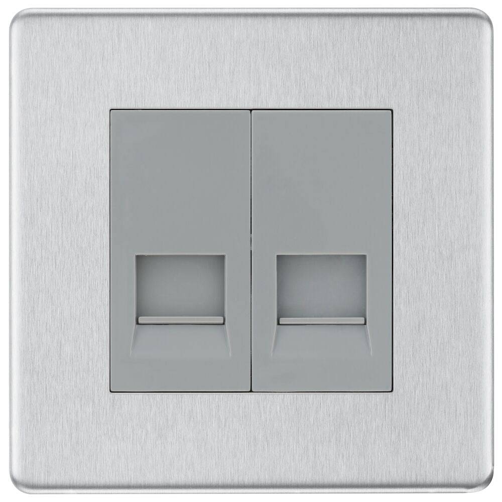 BG Screwless Brushed Steel Double Master Telephone Socket FBSBTM2G - The Switch Depot