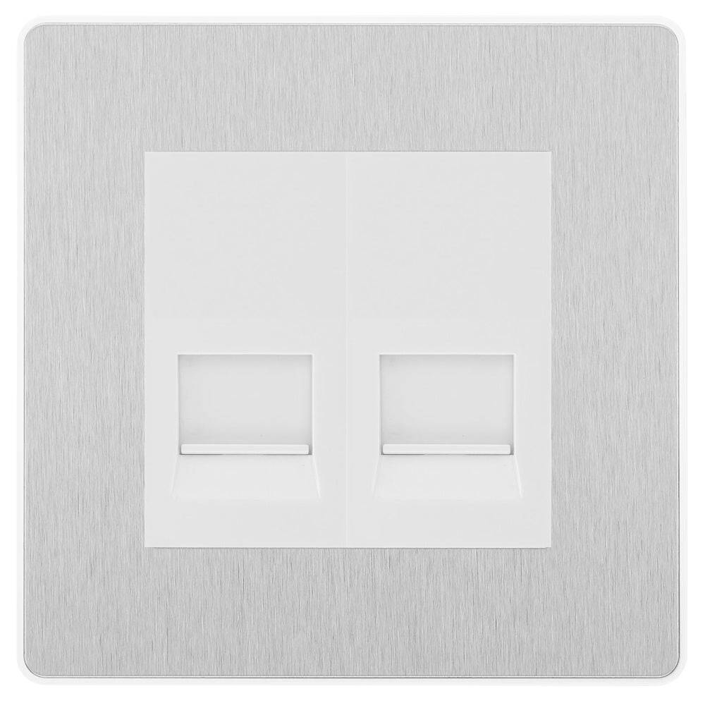 Evolve Polycarbonate Brushed Steel Double Master Telephone Socket PCDBSBTM2W - The Switch Depot