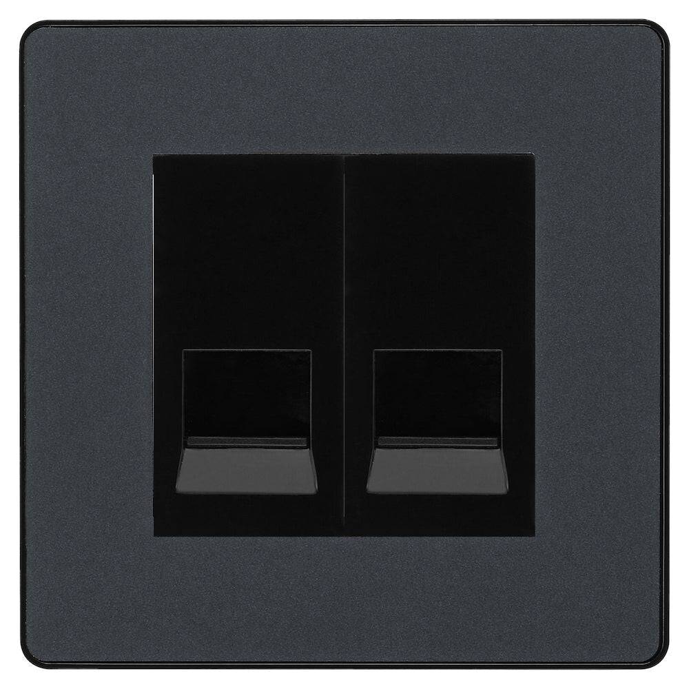 Evolve Polycarbonate Matt Grey Double Slave Telephone Socket PCDMGBTS2B - The Switch Depot
