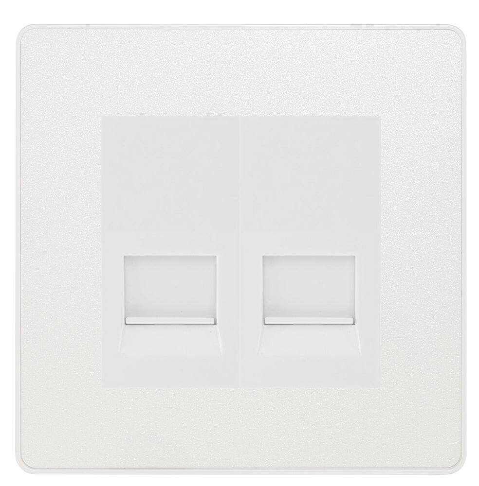 Evolve Polycarbonate Pearlescent White Double Slave Telephone Socket PCDCLBTS2W - The Switch Depot