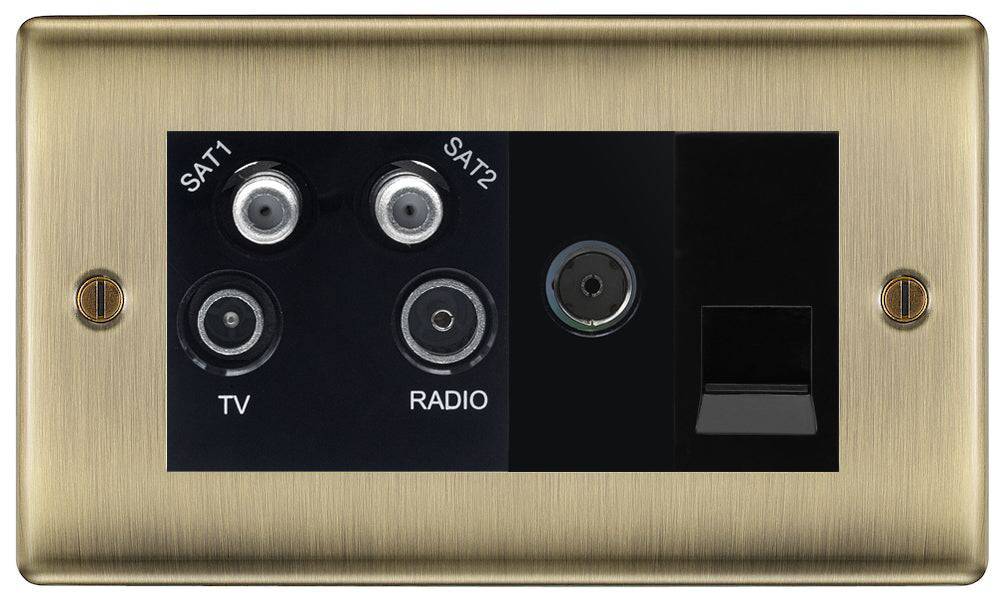 Nexus Metal Antique Brass Quadplex Combination TV Socket NAB69B - The Switch Depot