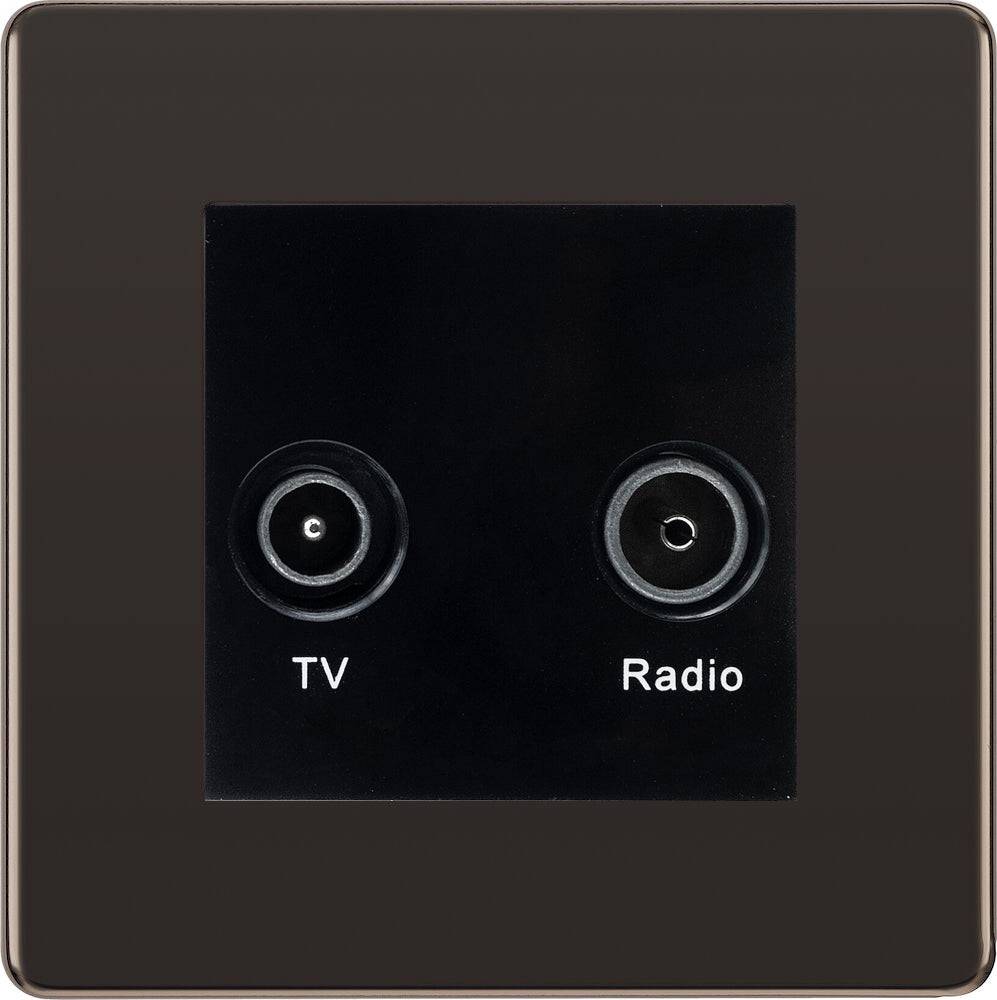 BG Screwless Black Nickel Diplex TV Socket FBN66B - The Switch Depot