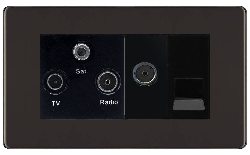 BG Screwless Black Nickel Triplex Combination TV Socket FBN68B - The Switch Depot