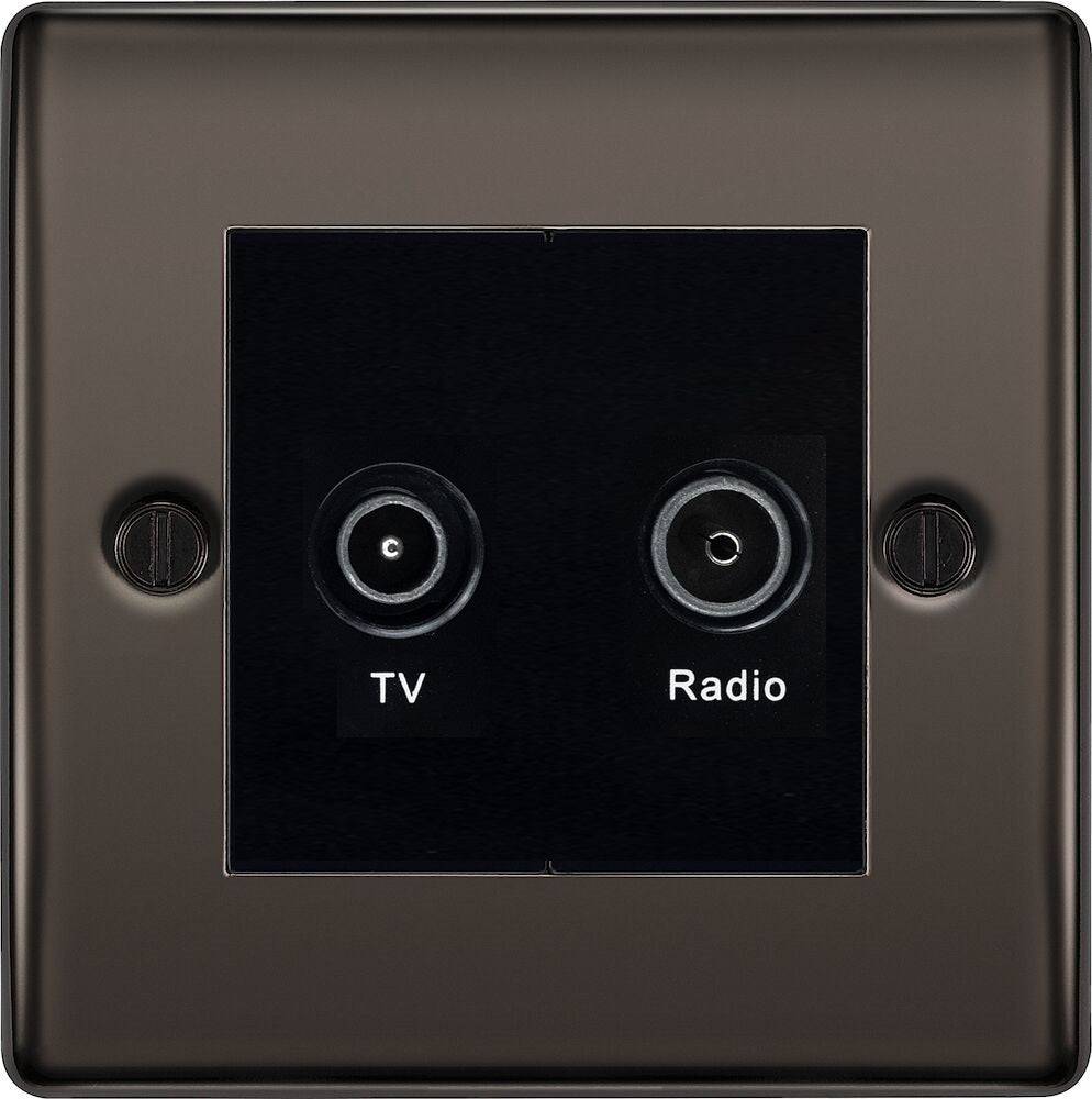 Nexus Metal Black Nickel Diplex TV Socket NBN66B - The Switch Depot