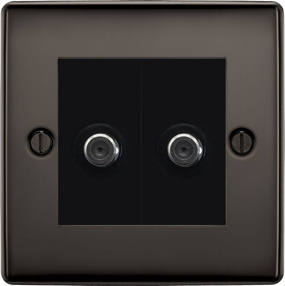 Nexus Metal Black Nickel Double Satellite Socket NBN642B - The Switch Depot
