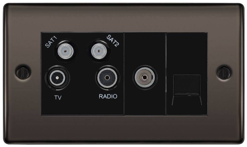 Nexus Metal Black Nickel Quadplex Combination TV Socket NBN69B - The Switch Depot