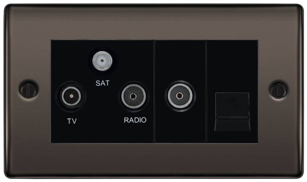 Nexus Metal Black Nickel Triplex Combination TV Socket NBN68B - The Switch Depot
