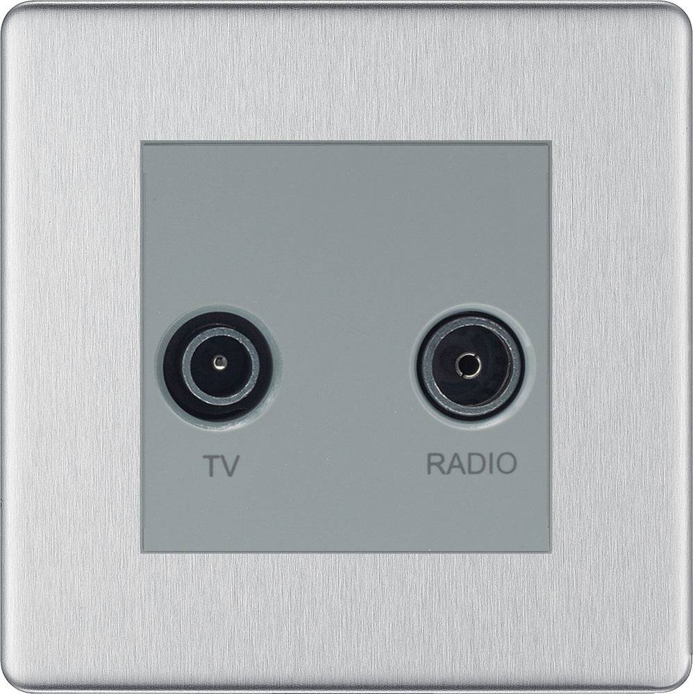 BG Screwless Brushed Steel Diplex TV Socket FBS66G - The Switch Depot