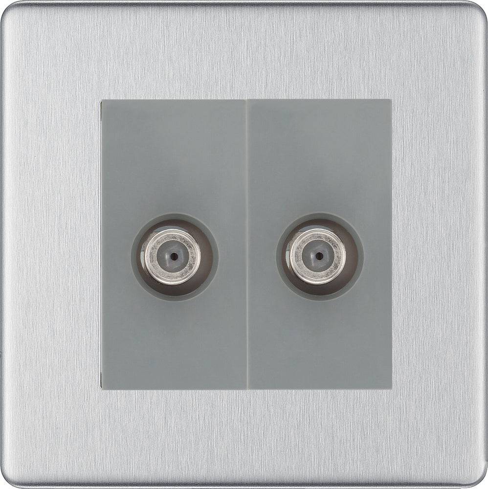 BG Screwless Brushed Steel Double Satellite Socket FBS642G - The Switch Depot