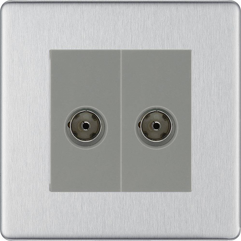 BG Screwless Brushed Steel Double TV Socket FBS61G - The Switch Depot