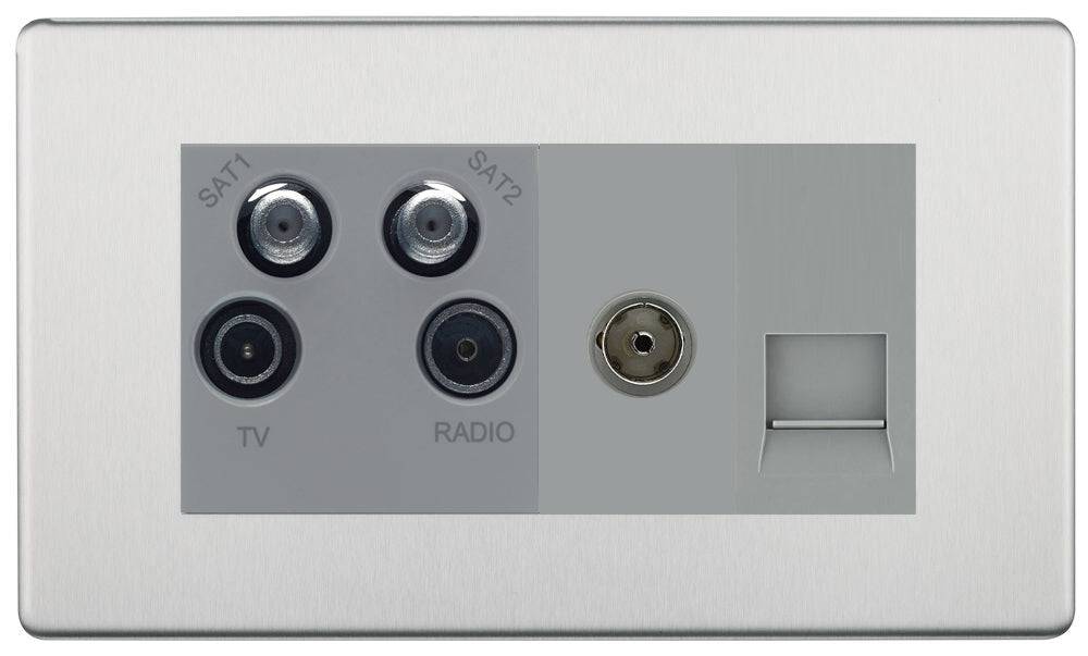 BG Screwless Brushed Steel Quadplex Combination TV Socket FBS69G - The Switch Depot