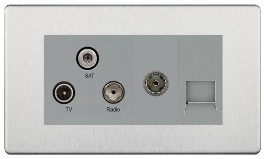 BG Screwless Brushed Steel Triplex Combination TV Socket FBS68G - The Switch Depot