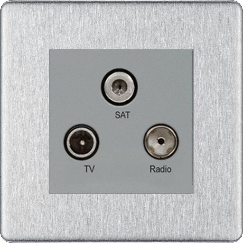 BG Screwless Brushed Steel Triplex TV Socket FBS67G | The Switch Depot