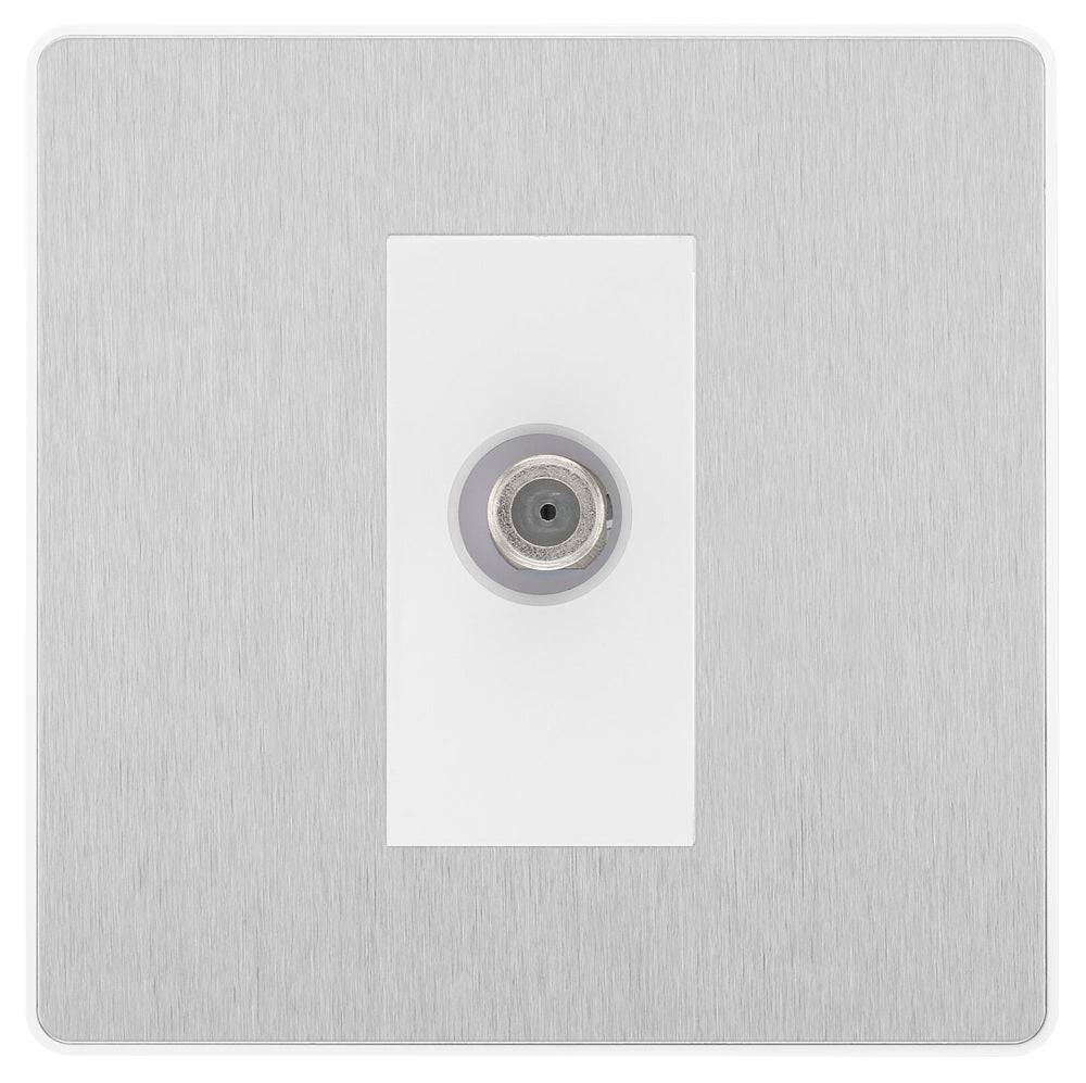 Evolve Polycarbonate Brushed Steel Satellite Socket PCDBS61W - The Switch Depot