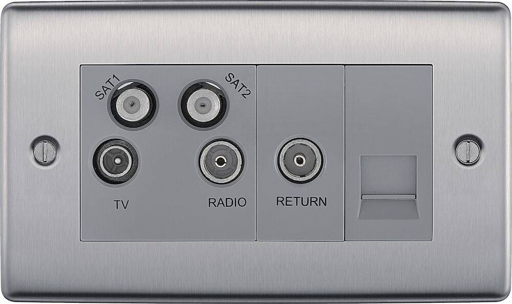 Nexus Metal Brushed Steel Quadplex Combination TV Socket NBS69G - The Switch Depot
