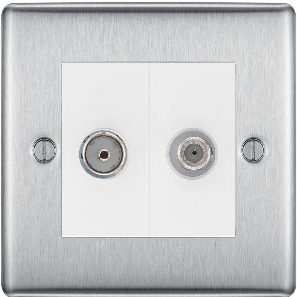 Nexus Metal Brushed Steel TV and Satellite Socket NBS65W - The Switch Depot
