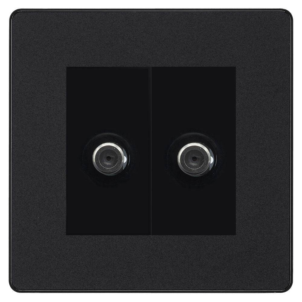 Evolve Polycarbonate Matt Black Double Satellite Socket PCDMB612B - The Switch Depot