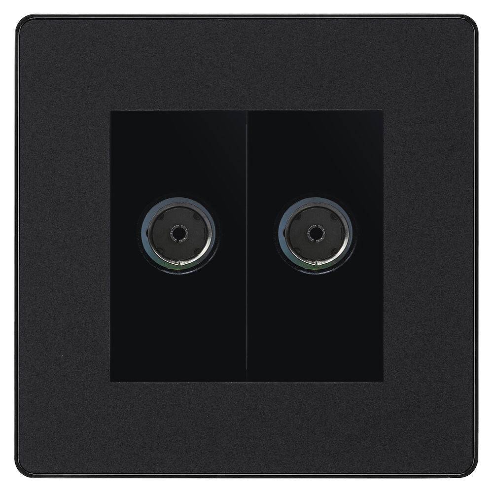 Evolve Polycarbonate Matt Black Double TV Socket PCDMB602B - The Switch Depot