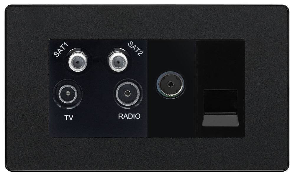 Evolve Polycarbonate Matt Black Quadplex Combination TV Socket PCDMBQUAD2B - The Switch Depot