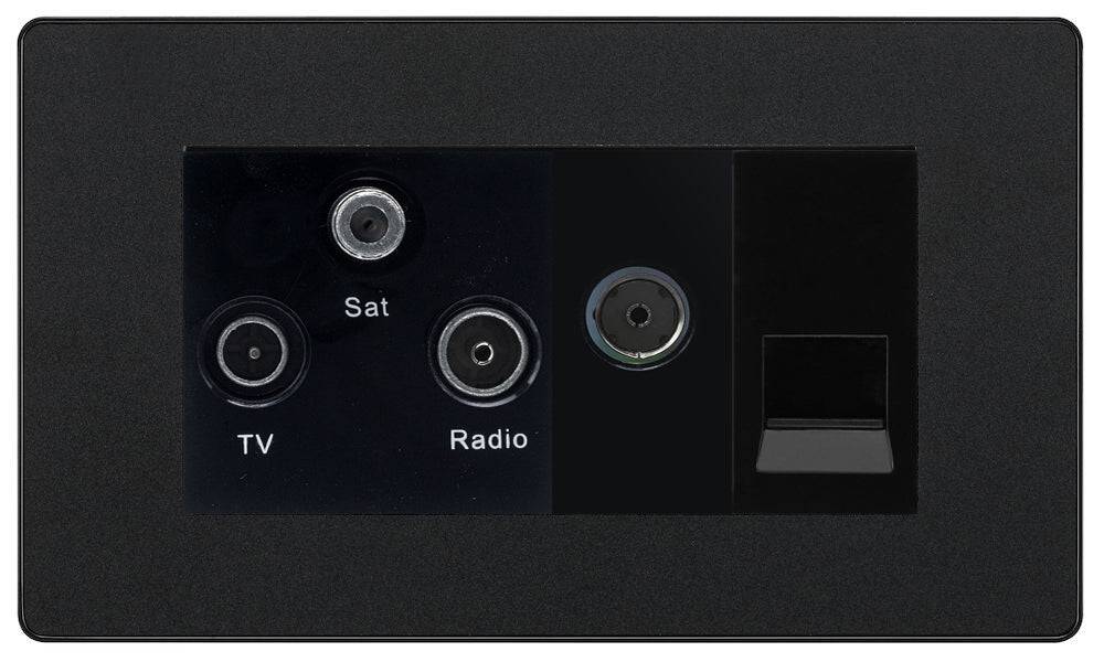 Evolve Polycarbonate Matt Black Triplex Combination TV Socket PCDMBTRI2B - The Switch Depot
