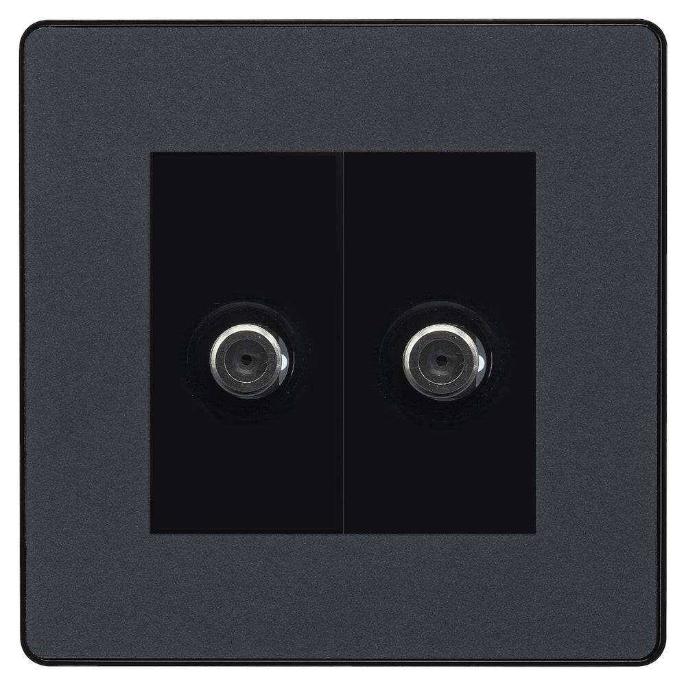 Evolve Polycarbonate Matt Grey Double Satellite Socket PCDMG612B - The Switch Depot