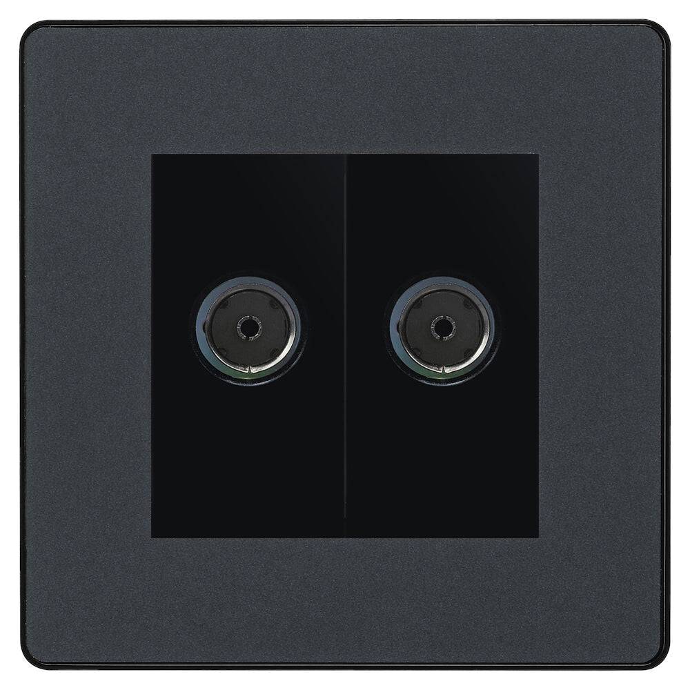 Evolve Polycarbonate Matt Grey Double TV Socket PCDMG602B - The Switch Depot