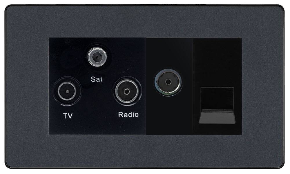 Evolve Polycarbonate Matt Grey Triplex Combination TV Socket PCDMGTRI2B - The Switch Depot