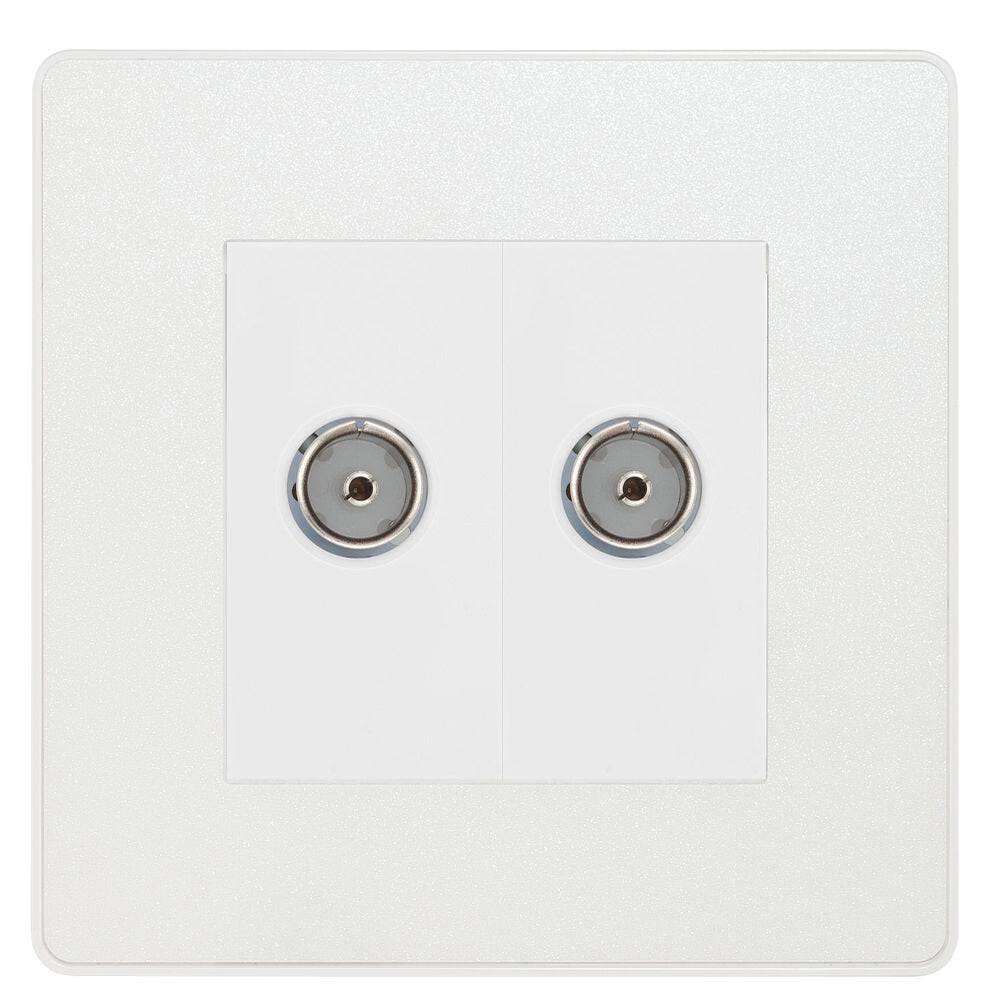Evolve Polycarbonate Pearlescent White Double TV Socket PCDCL602W - The Switch Depot