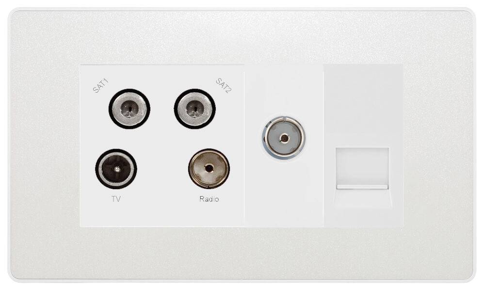Evolve Polycarbonate Pearlescent White Quadplex Combination TV Socket PCDCLQUAD2W - The Switch Depot