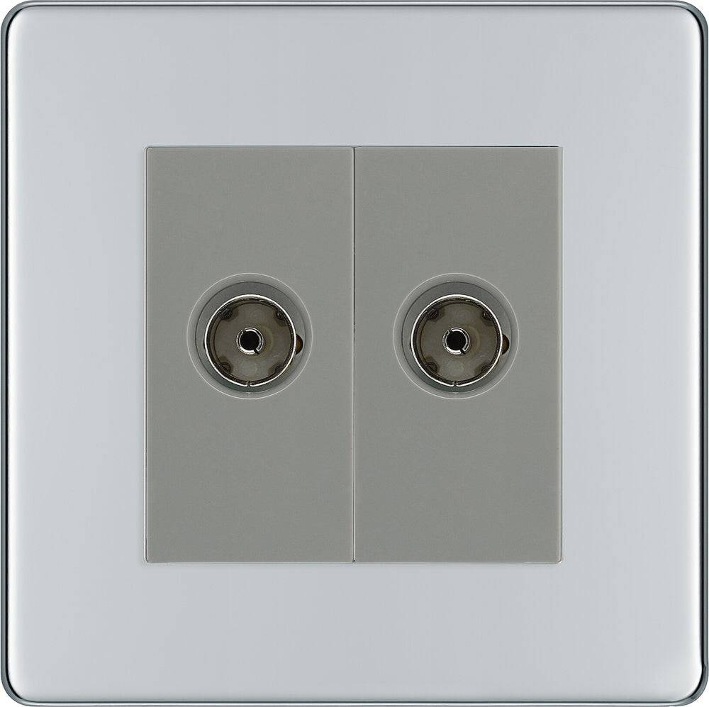 BG Screwless Polished Chrome Double TV Socket FPC61G - The Switch Depot
