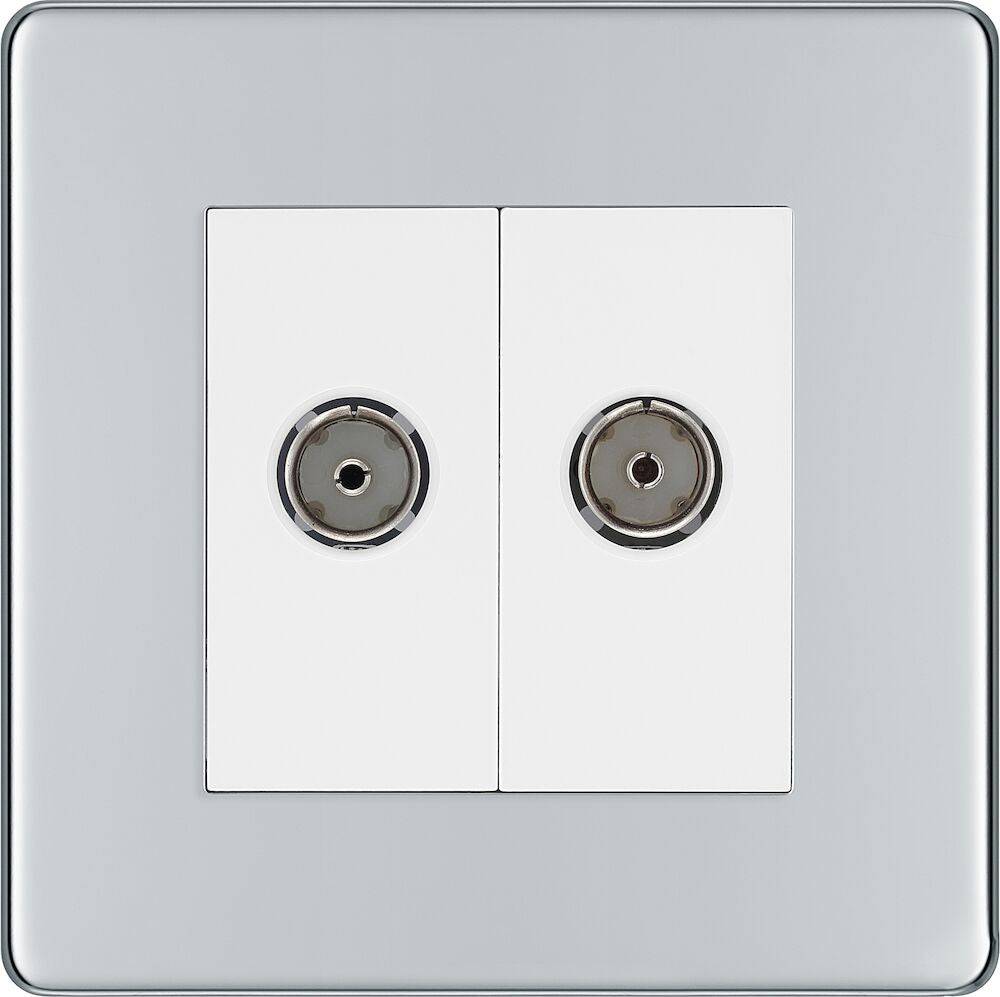 BG Screwless Polished Chrome Double TV Socket FPC61W - The Switch Depot