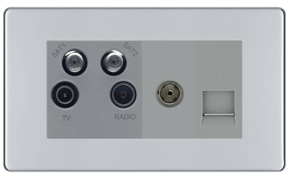 BG Screwless Polished Chrome Quadplex Combination TV Socket FPC69G - The Switch Depot
