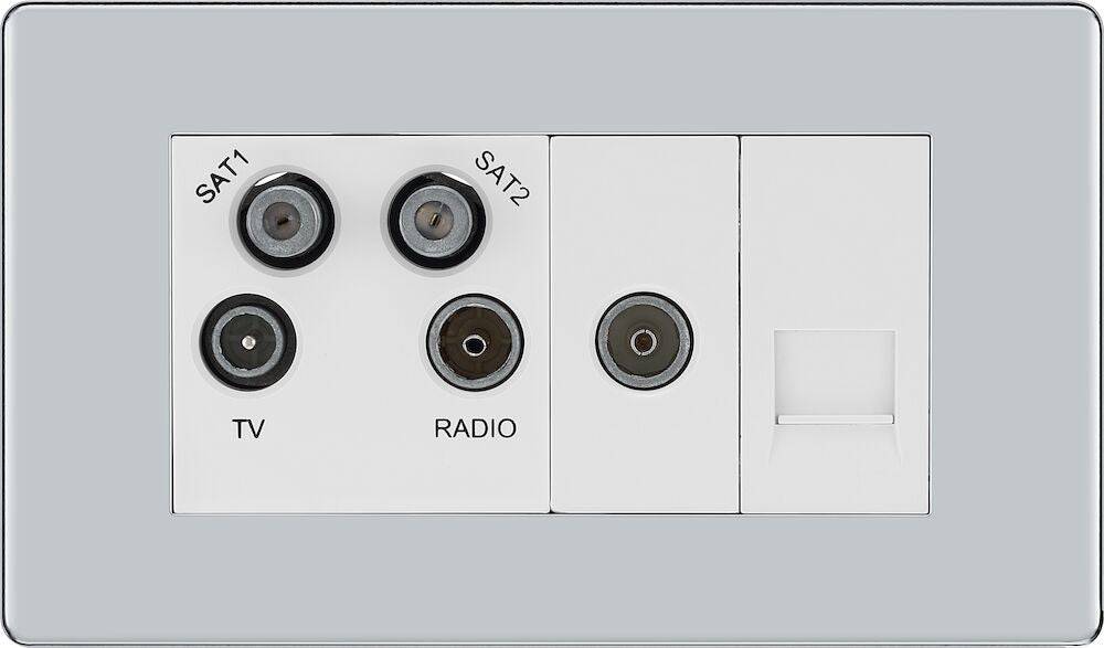 BG Screwless Polished Chrome Quadplex Combination TV Socket FPC69W - The Switch Depot