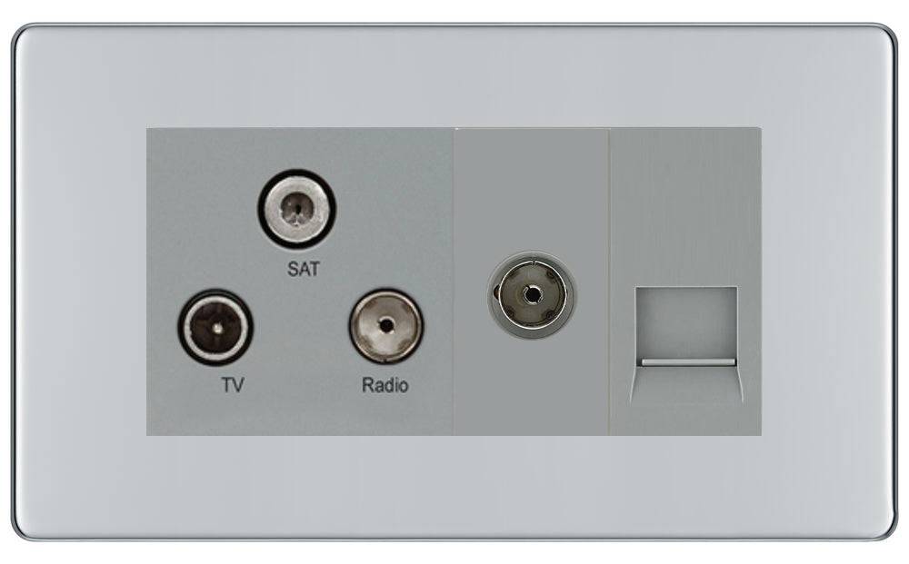 BG Screwless Polished Chrome Triplex Combination TV Socket FPC68G - The Switch Depot
