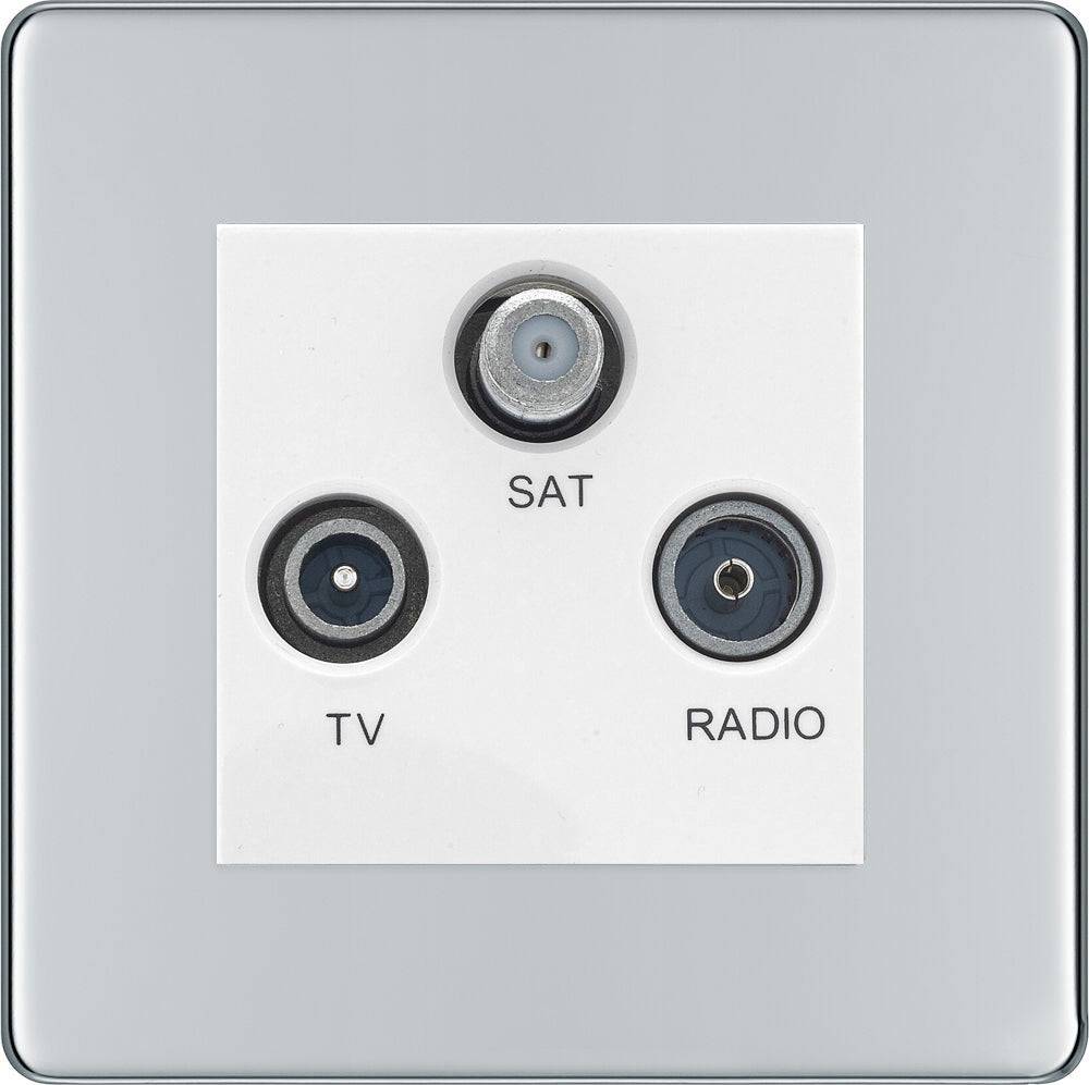 BG Screwless Polished Chrome Triplex TV Socket FPC67W - The Switch Depot