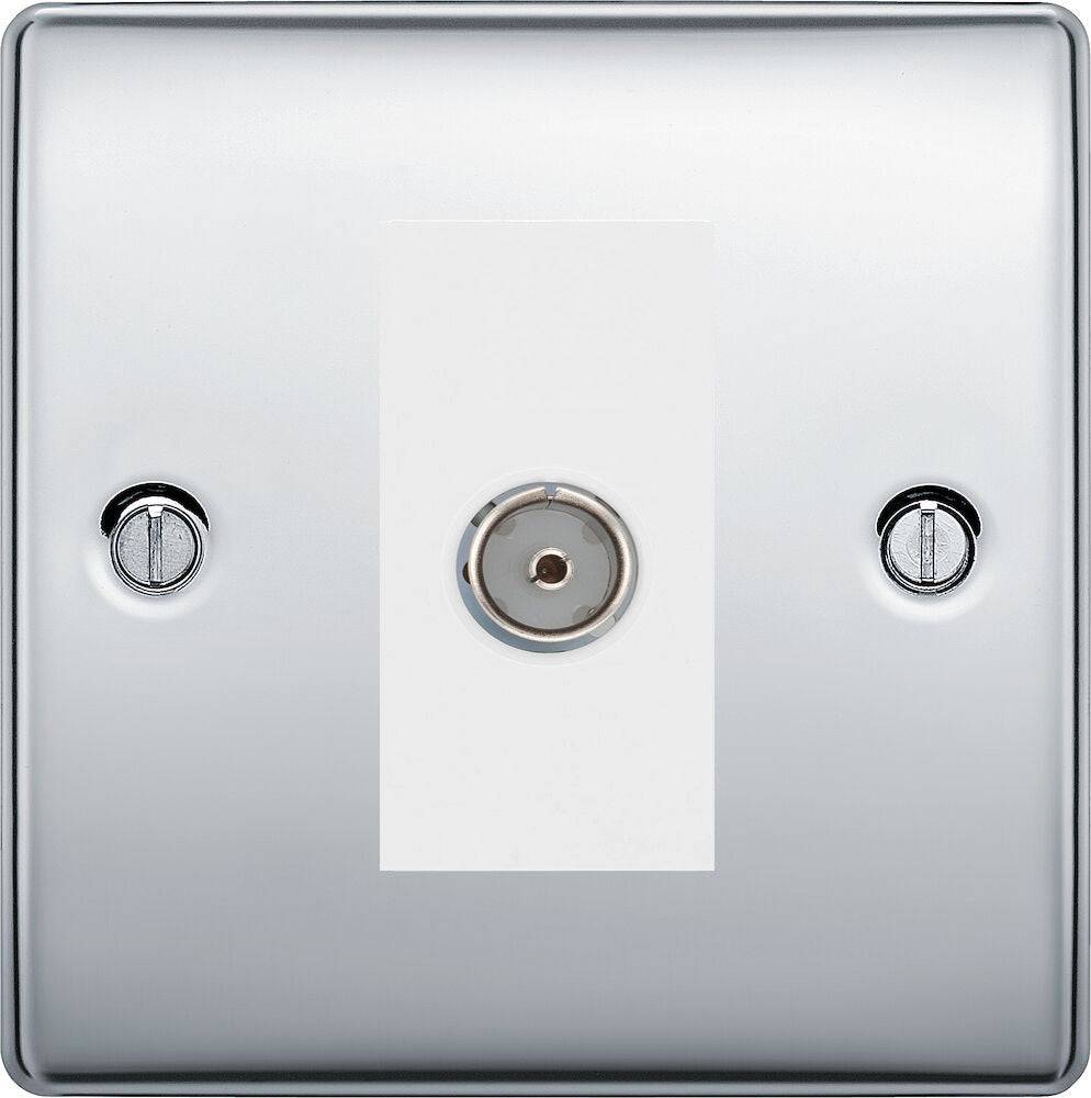 Nexus Metal Polished Chrome 1G Coax TV Socket NPC60W - The Switch Depot