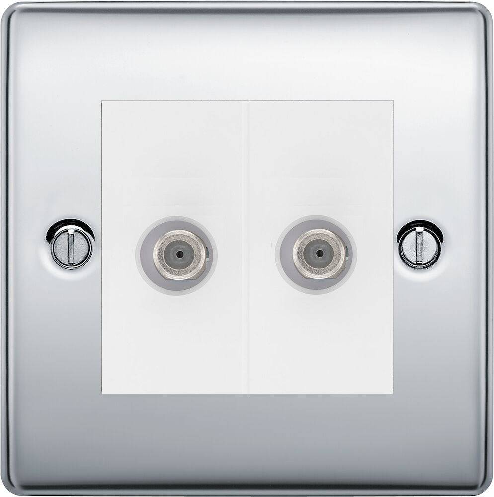 Nexus Metal Polished Chrome Double Satellite Socket NPC642W - The Switch Depot