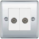 Nexus Metal Polished Chrome Double TV Socket NPC61W - The Switch Depot
