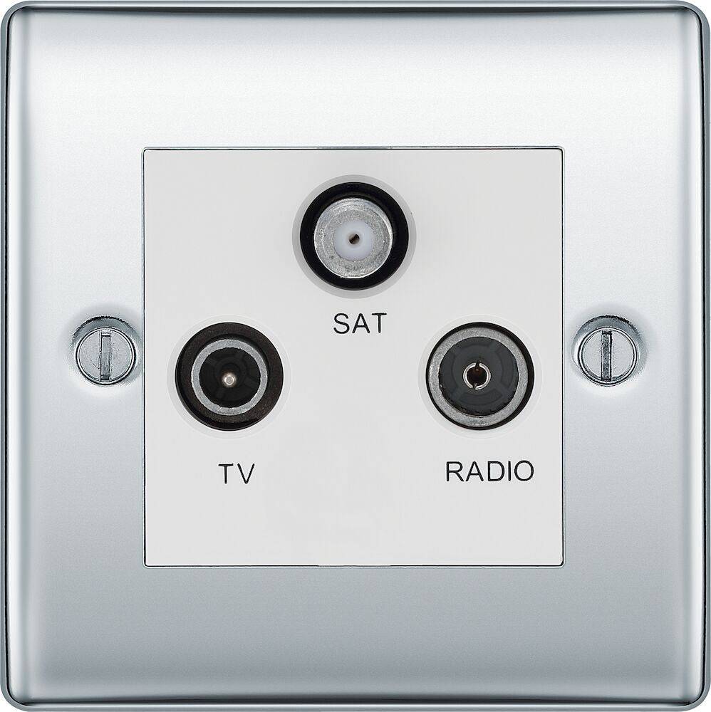 Nexus Metal Polished Chrome Triplex TV Socket NPC67W - The Switch Depot