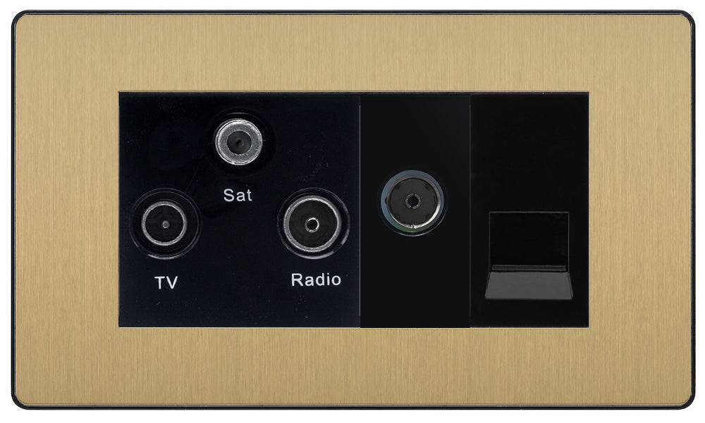 Evolve Polycarbonate Satin Brass Triplex Combination TV Socket PCDSBTRI2B - The Switch Depot