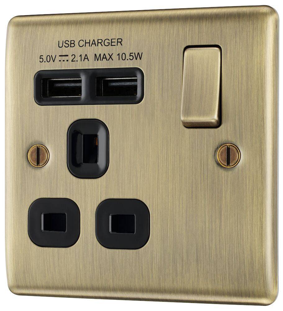 Nexus Metal Antique Brass Single USB Socket NAB21U2B - The Switch Depot