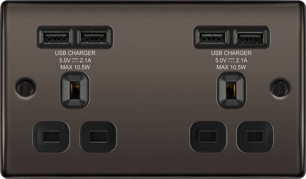 Nexus Metal Black Nickel Double USB Socket NBN24U44B - The Switch Depot