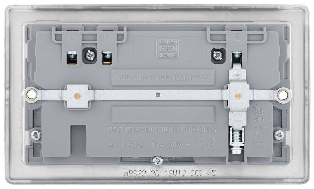 Nexus Metal Brushed Steel Double USB Socket NBS22U3G - The Switch Depot