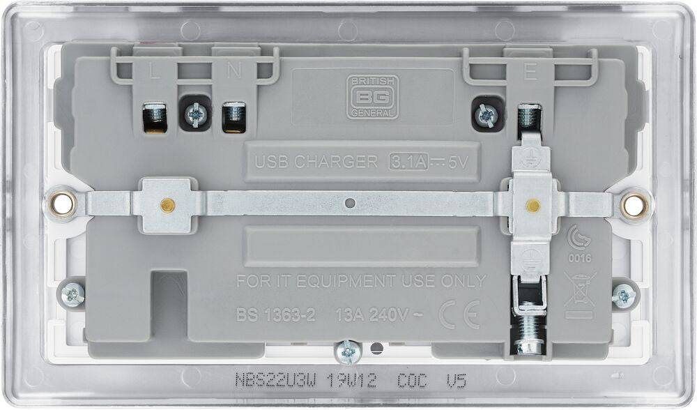 Nexus Metal Brushed Steel Double USB Socket NBS22U3W - The Switch Depot