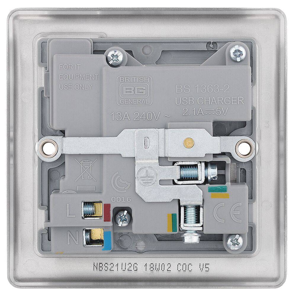 Nexus Metal Brushed Steel Single USB Socket NBS21U2G - The Switch Depot
