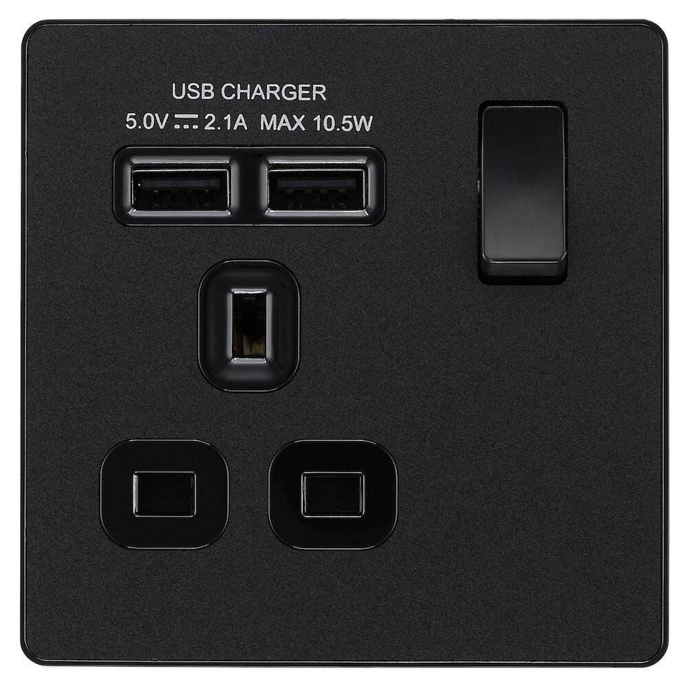 Evolve Polycarbonate Matt Black Single USB Socket PCDMB21U2B - The Switch Depot