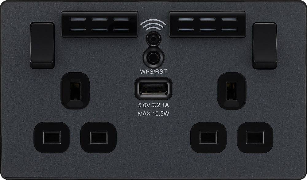 BG Evolve Polycarbonate Matt Grey Double USB Socket with WiFi Extender ...
